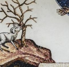 La mano di Dio trattiene Abramo e gli indica l'ariete 
